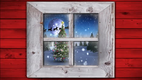 Winter scenery seen through window