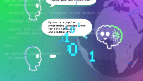 animación de todo el texto, iconos y procesamiento de datos en todo el mundo.
