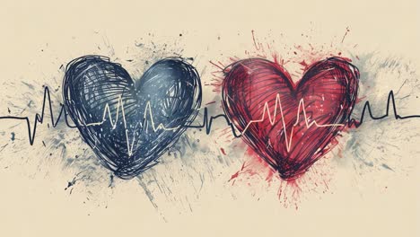 two hearts with heartbeat