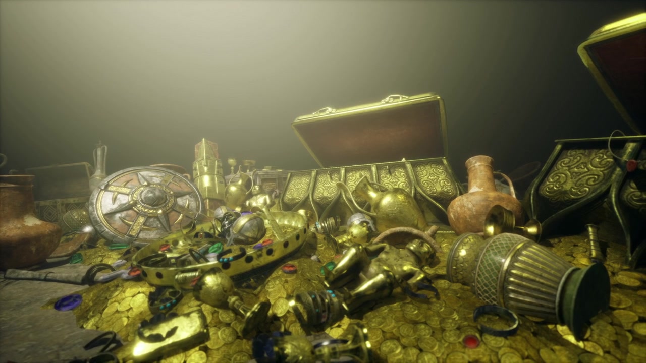 宝石と金で輝く神秘的な水没遺跡