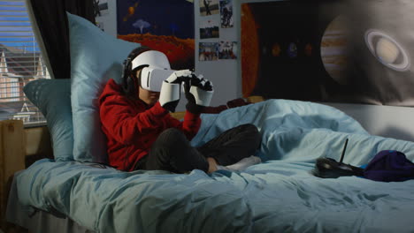 child playing vr game in bedroom