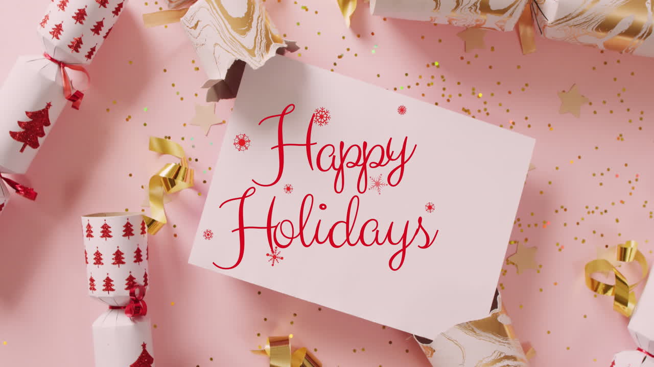 Animation of christmas greetings text over christmas crackers