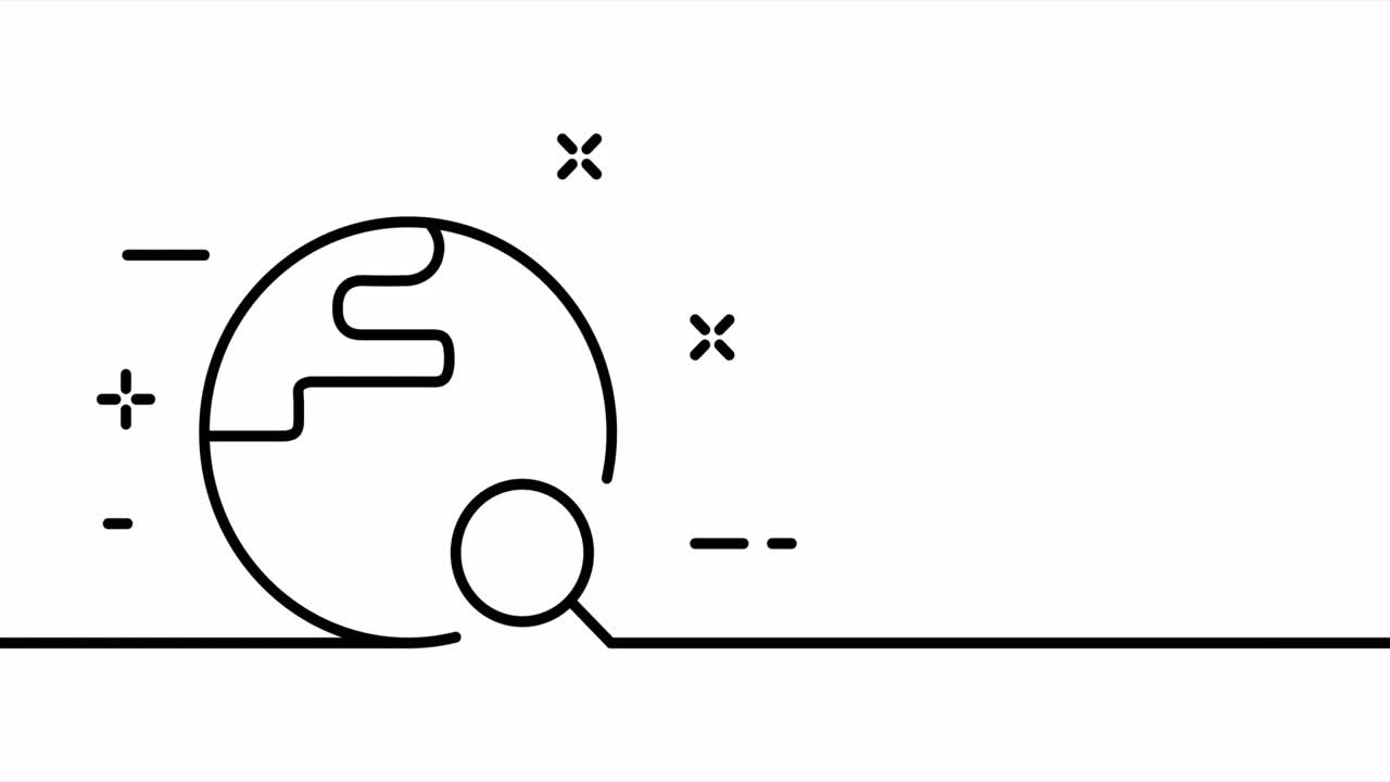 One line drawing, solid line internet. One line drawing animation information search, data search and global search. Search logo is animated. Video 4K