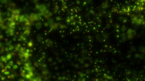 wide view of abstract fluctuating green particles motion background concept 3d animation