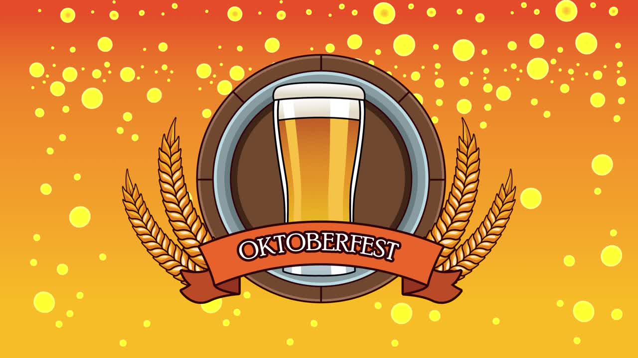 animación de celebración de oktoberfest feliz con el emblema de la cerveza
