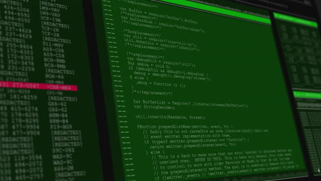animación del procesamiento de datos en pantallas de computadora verdes y grises