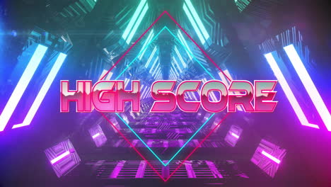 High score animation with neon lights and futuristic geometric patterns