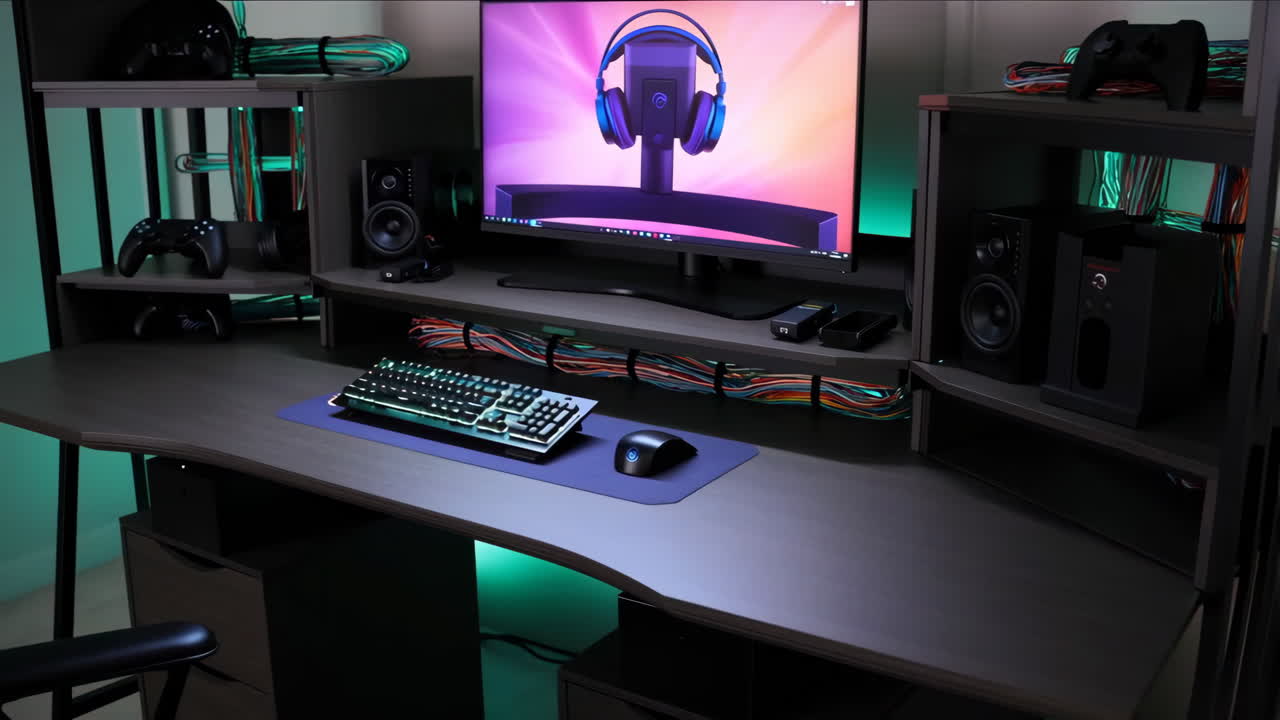 Modern Gaming PC Setup with RGB Lighting