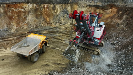 open pit mining operation with excavator and dump truck
