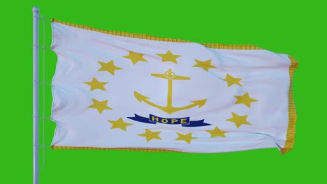 bandera del estado de rhode island ondeando en el viento contra el fondo de la pantalla verde