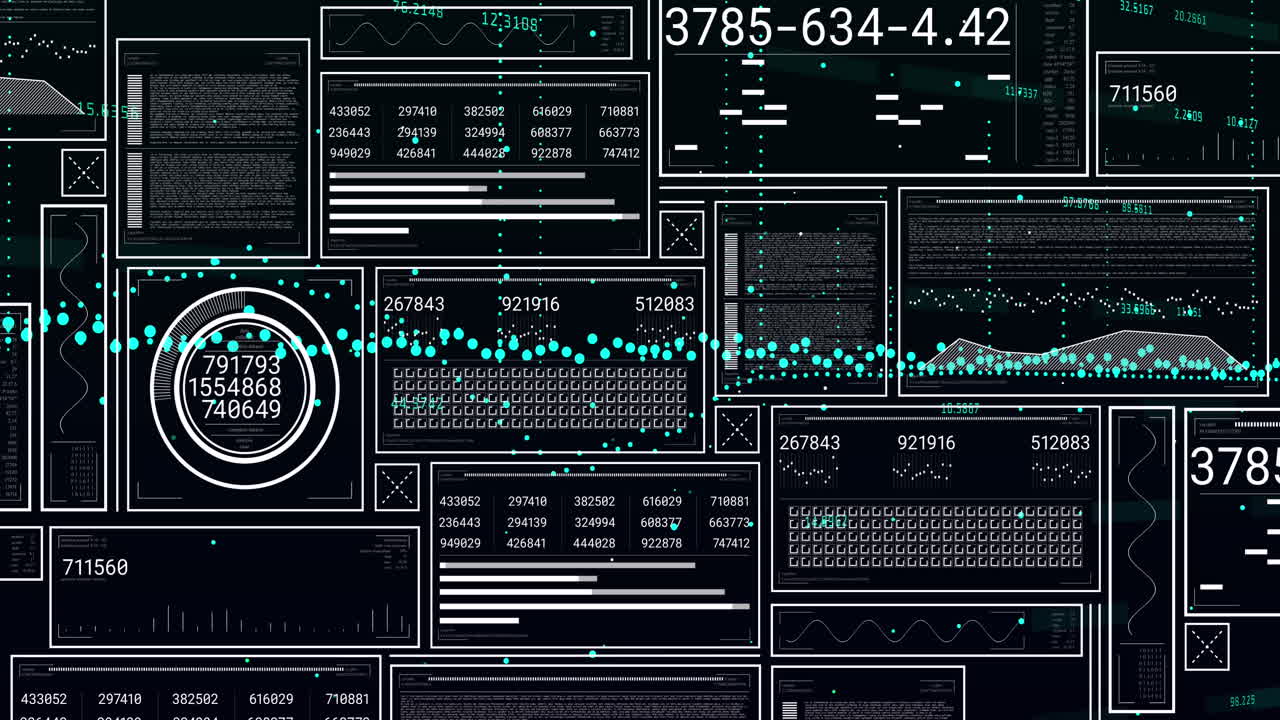 Animation of interface with data processing against black background