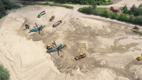 aerial view of mining machinery working at sand quarry