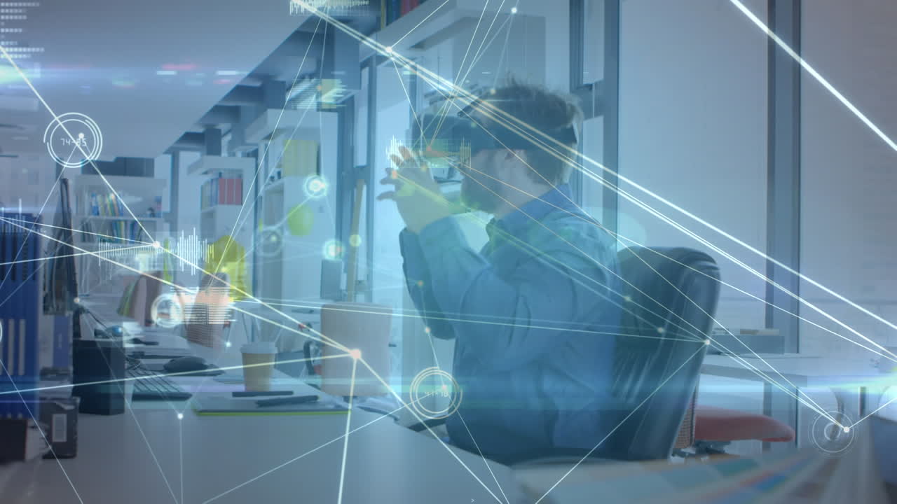 헤드 ⁇ 을 착용한 사람 위의 연결 네트워크의 애니메이션