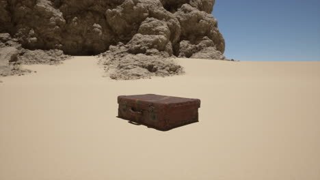 vintage suitcase abandoned in a desert