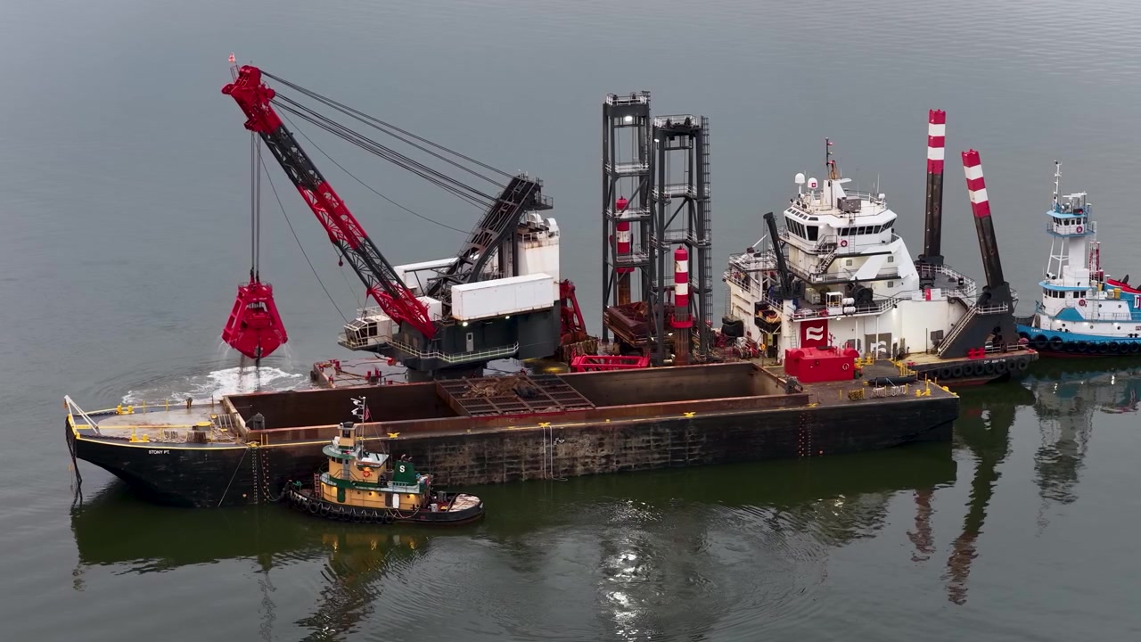 Aerial view Dredging Operations in Raritan Bay Near South Amboy, New Jersey