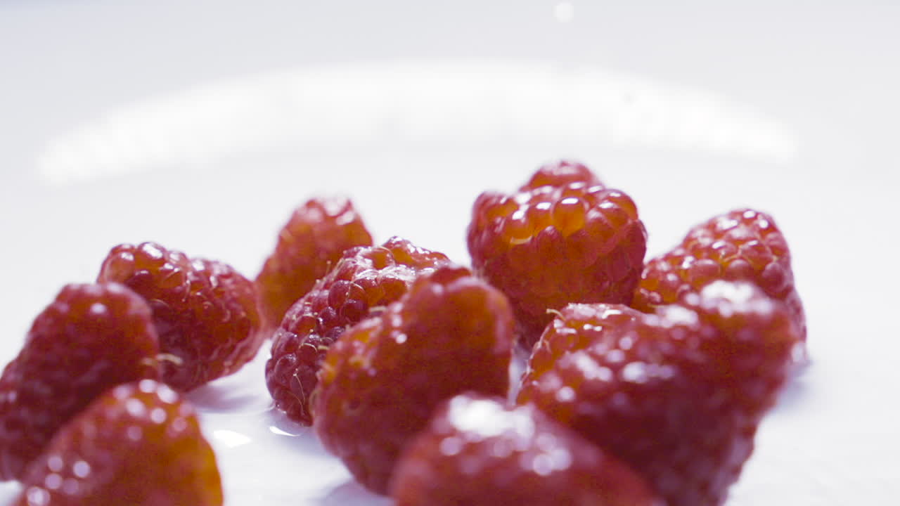 물-6에 떨어지는 여러 베리의 슬로우모션