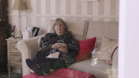 woman sleeping on couch at home