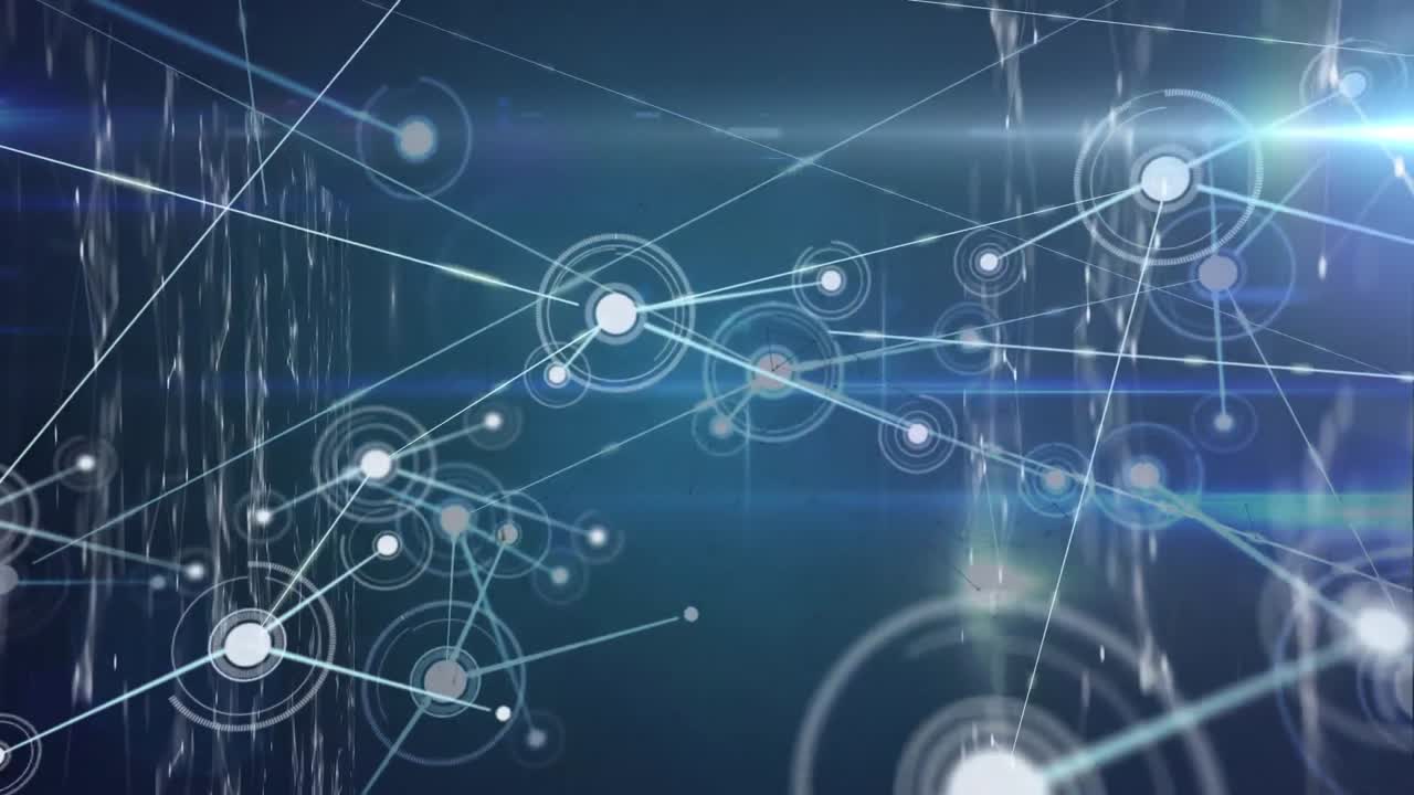 animación digital de líneas y puntos digitales en movimiento que se conectan entre sí a través de una interfaz gráfica