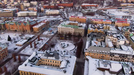 a wide aerial view of sundsvall city's central place