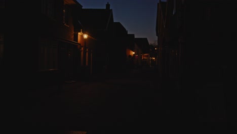 Tilt-up-of-beautiful-old-streets-of-an-idyllic-town-at-magic-hour