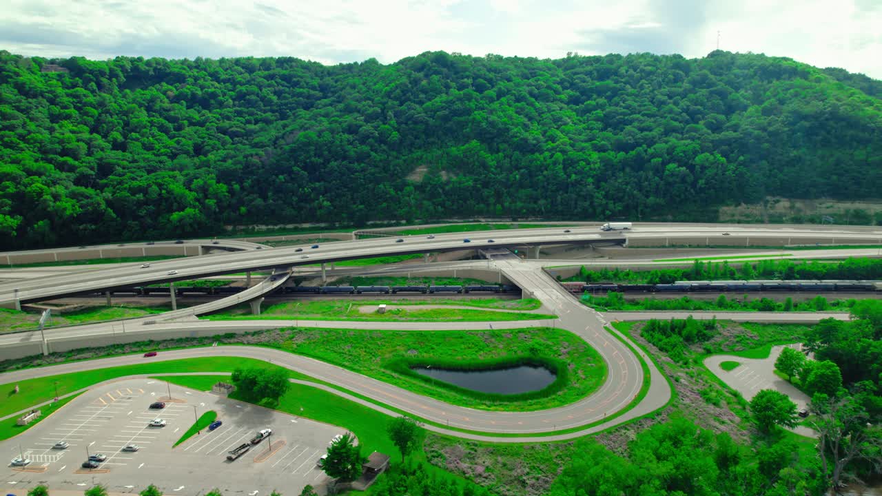 Aerial View of Highway Interchange and River