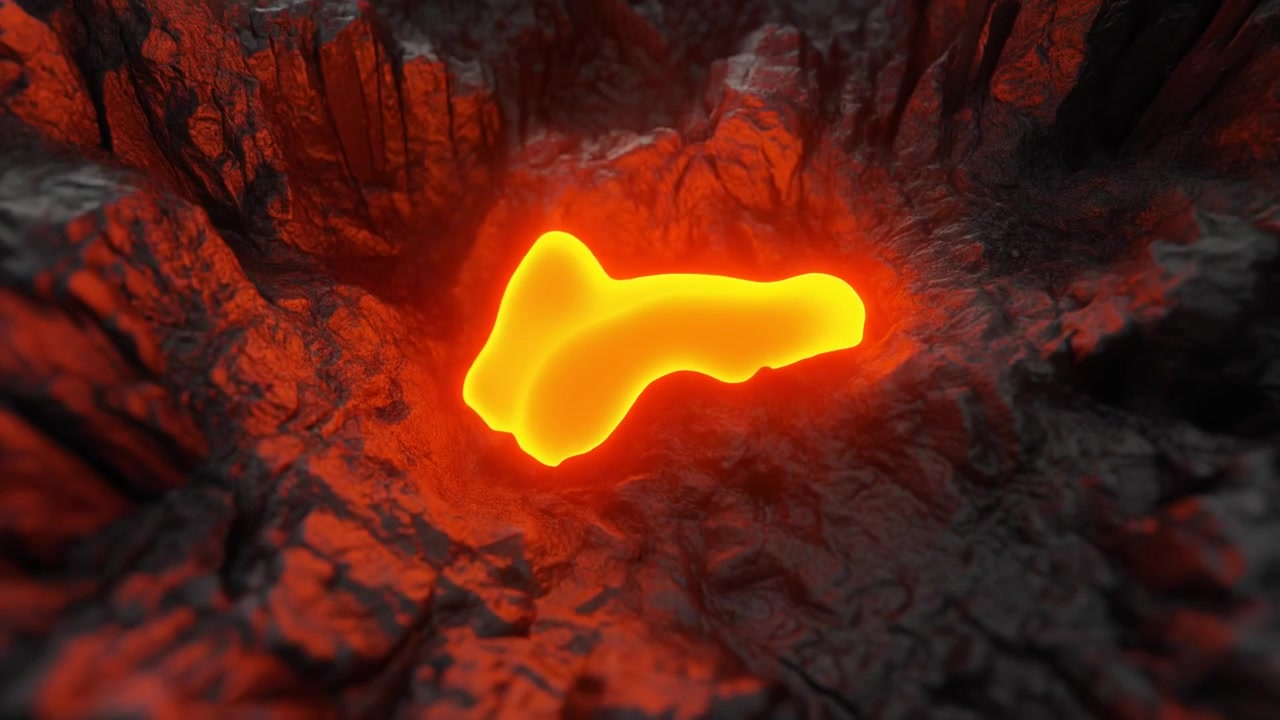 Smält lava som flyter genom en vulkanisk bergkrater