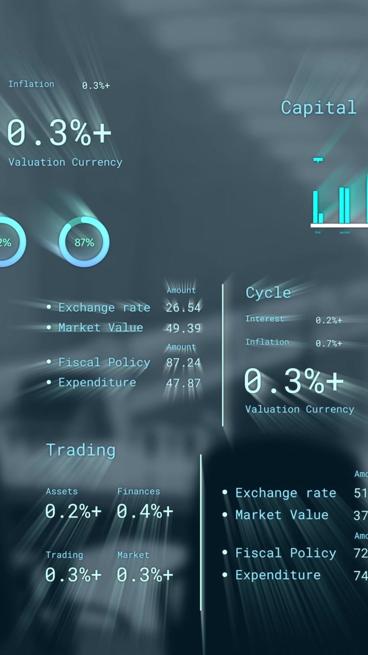 Animation of financial data processing over business office