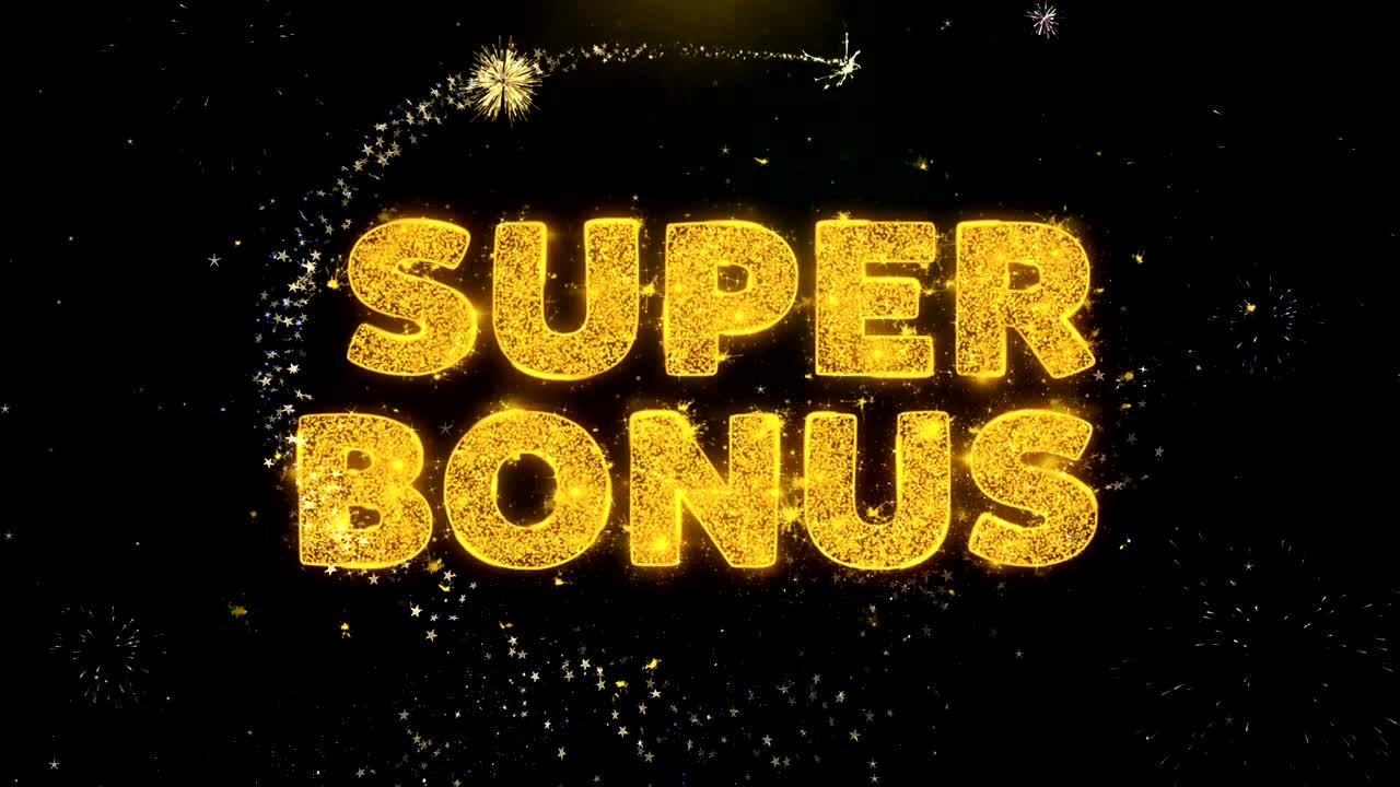 금 입자 불꽃놀이 디스플레이에 슈퍼 보너스 텍스트