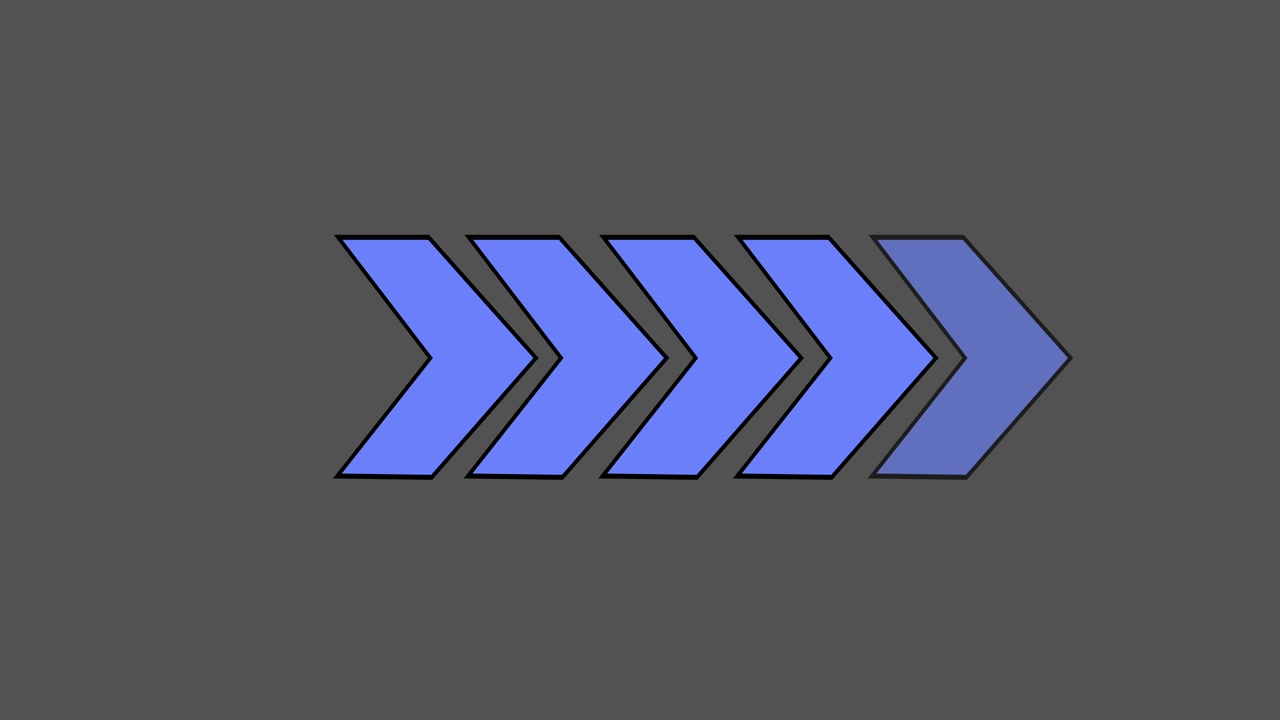 Animating Blue Chevron Arrows Moving Right on Gray Background