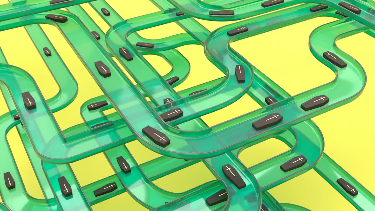 Coffins conveyor minimal design 3d style able to loop seamless 4k