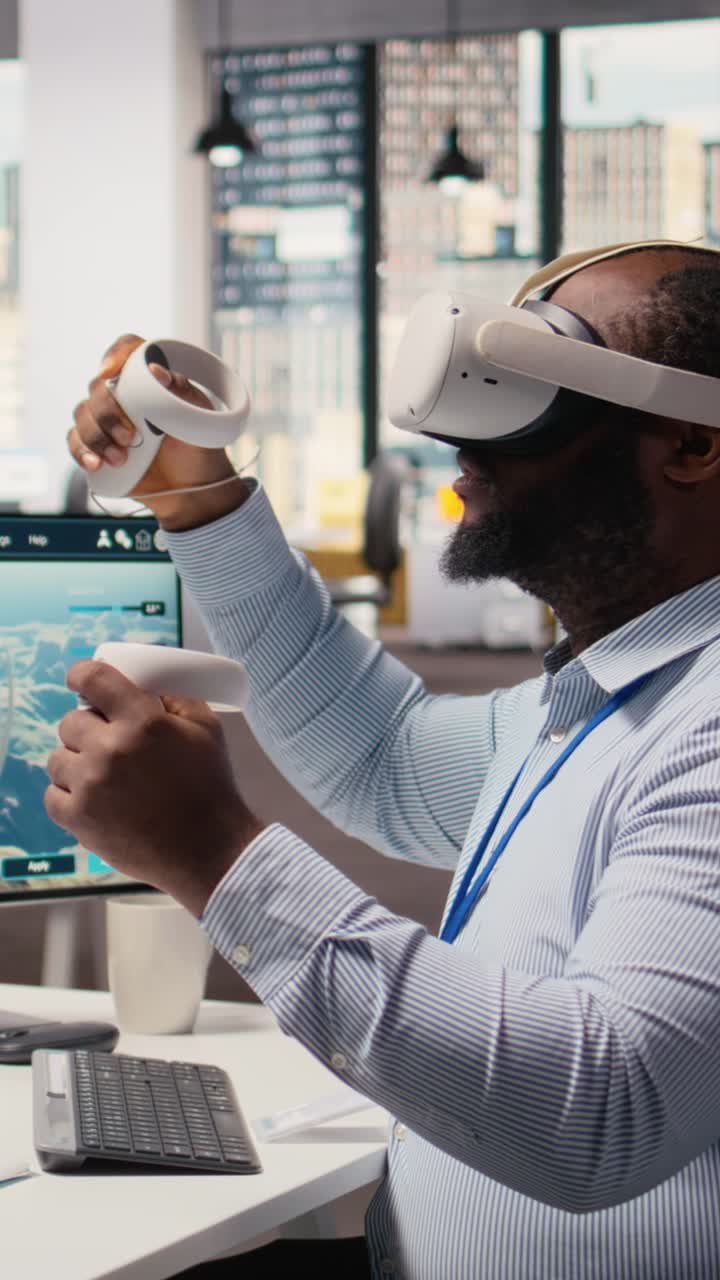 Worker uses VR headset to optimize electrical grid and wind farm layout