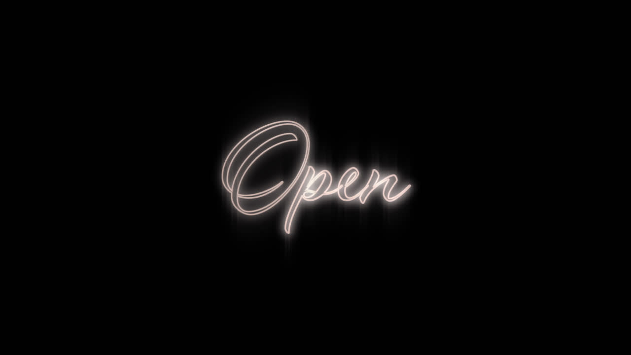 Animation of open text over black background