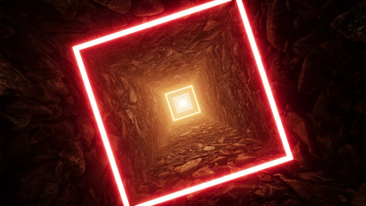 la luz cuadrada de la cueva de piedra del túnel del bucle vj