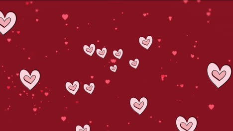 Animation-of-multiple-heart-icons-floating-against-copy-space-on-red-background