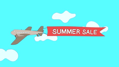 el avión está pasando a través de las nubes con el cartel de "venta de verano" - bucle sin costuras