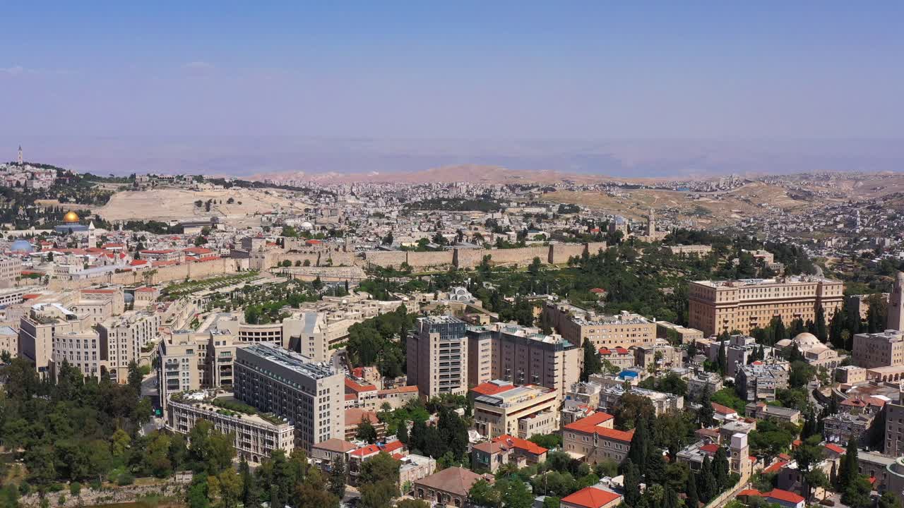 Aerial panoramic view of Jerusalem cityscape and the Old City