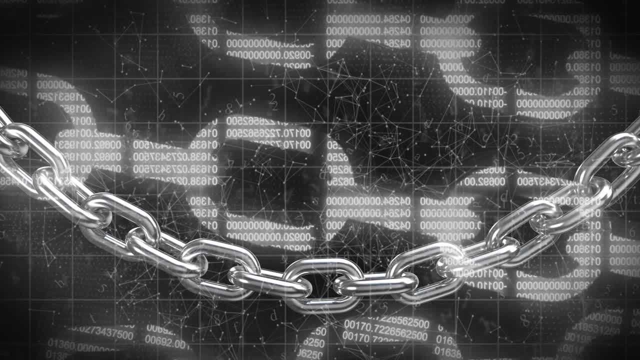 데이터 처리 및 이진 코딩으로 디지털 블록 체인의 애니메이션