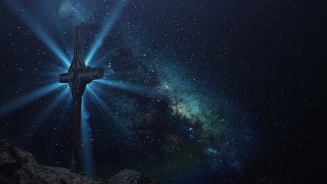 cross on the mountain with milky way background