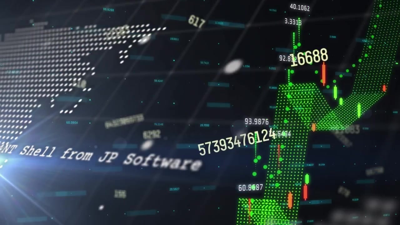 Animation of data processing over dark background