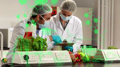 estructuras químicas y procesamiento de datos contra los trabajadores de la salud hombres y mujeres que trabajan en laboratorios