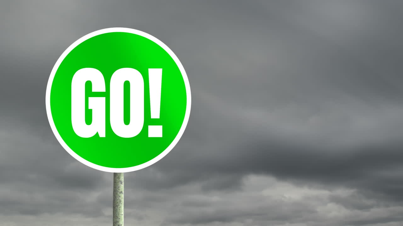 Animation of  round road sign with the sky in the background