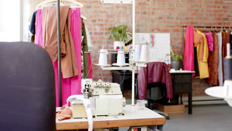 interior of bright fashion studio, slow motion