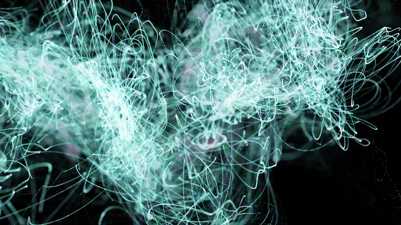 Animation of light green curved lines moving on black background