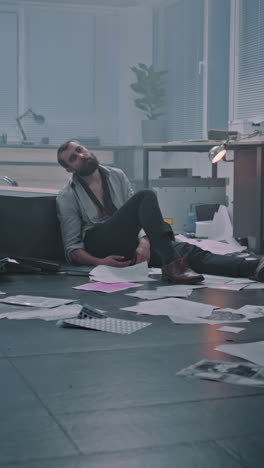 stressed man in a disorganized office