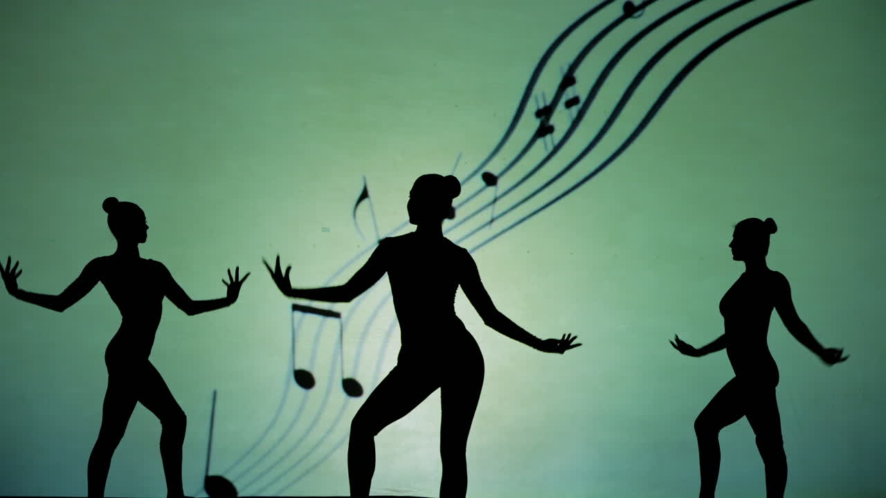 Silhouette Dance Performance with Musical Notes