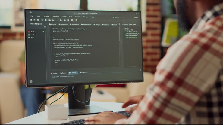 Freelancer admin programming html code on computer