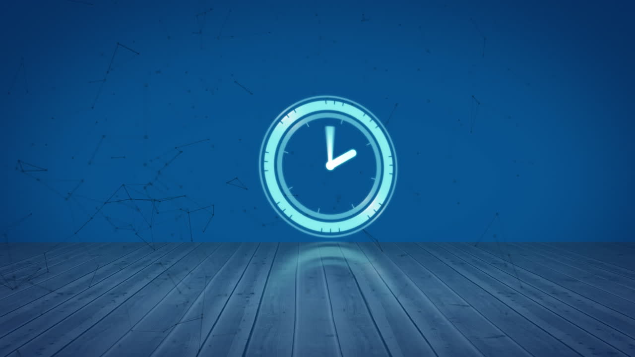 Animation of moving clock and constellations over blue background