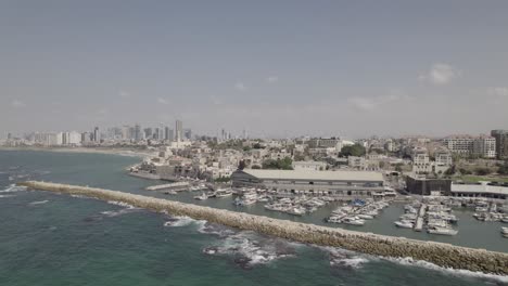 Drone-Flying-over-Beach-in-Tel-Aviv,-Israel