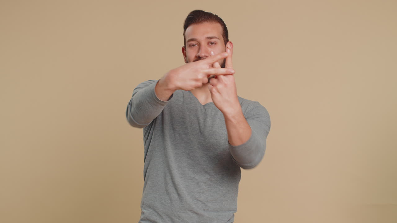 Man showing hashtag symbol with hands likes tagged message popular viral content sign to follow