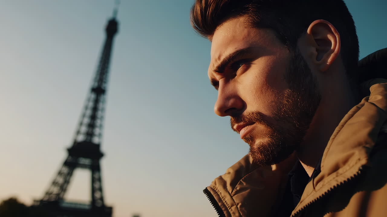 Man walking towards the Eiffel Tower in Paris